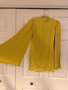 Long Sleeve High-Neck Women's Dress in Mustard Yellow